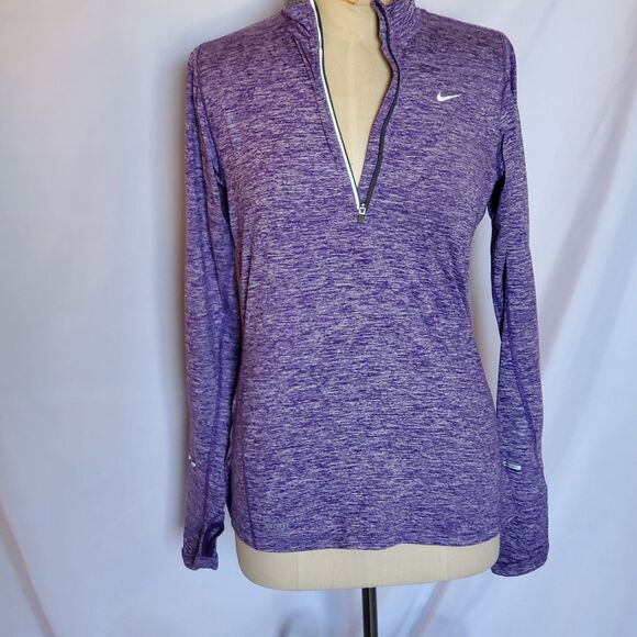 Nike DriFit Women's Zip Athletic Long Sleeve Pullover Shirt Thumb Hole, S - Picture 2 of 8
